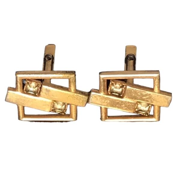 Unbranded Other - MCM MEN'S DOUBLE BAR GOLD CUFFLINKS - Estate Square Fashion Metal Rhinestones